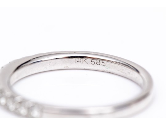 14k White Gold Pretty Round Diamond Prong Set Band Ring, App. 0.35 TCW, Size 7+