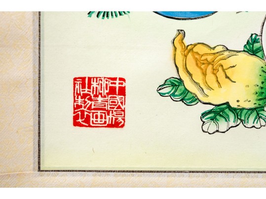 Vibrant Chinese Decorative Scroll Print, Two Boys In Landscape