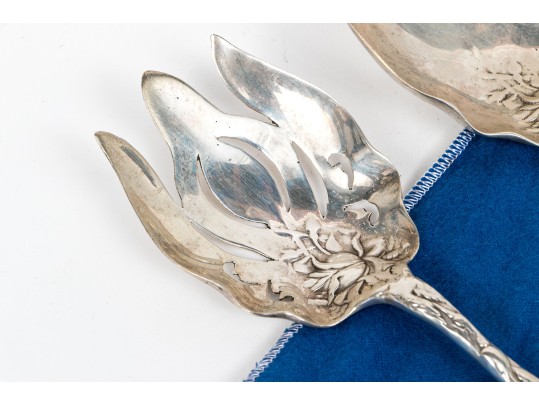 Pair Of Antique Sterling Silver Serving Fork And Spoon    7.860 Troy Ozs.