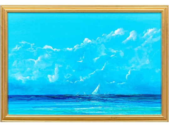Signed Gilt Framed Oil On Canvas, Bright Regatta
