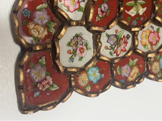 Large Decorative Gilt Wood And Gesso And Polychrome Floral Embellished Mirror