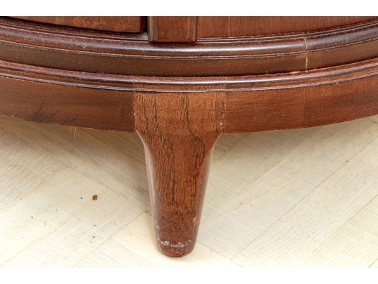 A Fine Pair Of Bogart Burl Wood Marble Top Demilune Chests