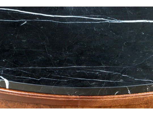 A Fine Pair Of Bogart Burl Wood Marble Top Demilune Chests