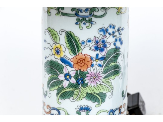 Pair Of Chinese Famille Verte Style Porcelain Table Lamps