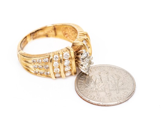 10k Yellow Gold Marquise Profile Round Channel Diamond Ring, App. 0.74 TCW, Size 6.75