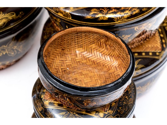 Japanese Set Of Ten Laquered Nesting Boxes With Lids