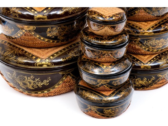 Japanese Set Of Ten Laquered Nesting Boxes With Lids