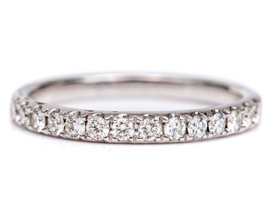 14k White Gold Pretty Round Diamond Prong Set Band Ring, App. 0.35 TCW, Size 7+