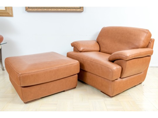 Bianchi & Co. Italian Leather Club Chair With Ottoman