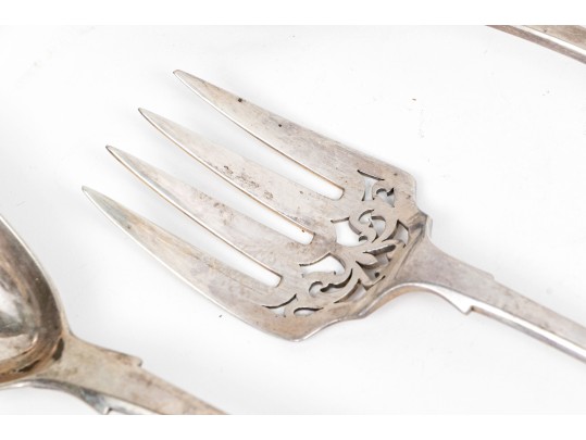 Three Antique English Sterling Silver Serving Forks And Spoon    13.330 Troy Ozs. 