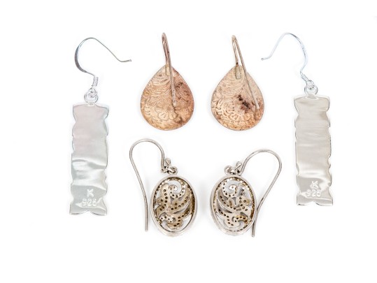 Sterling Silver Assorted Lot Of Pretty Chased Floral And CZ Motif Earrings