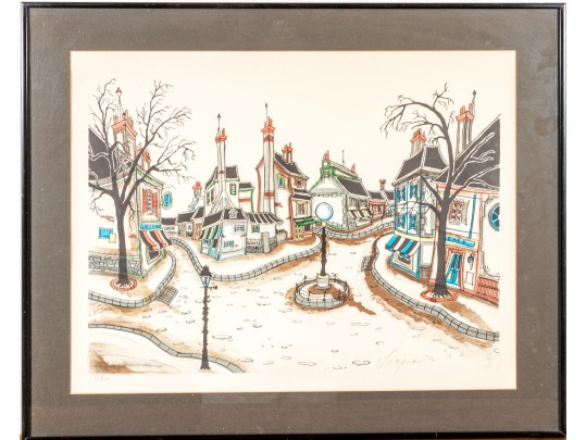 Jacquest ,Pencil Signed Ltd Ed Print, Surrealist Rural Town