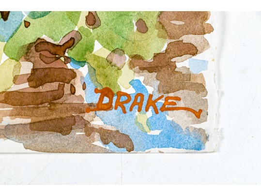 William L. Drake (1929-2019) Watercolor On Paper - Riverside Landscape