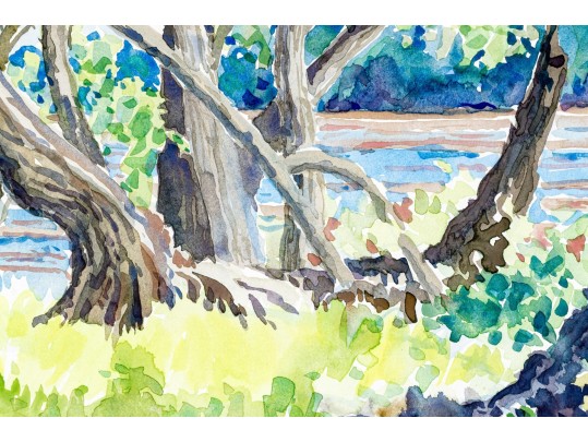 William L. Drake (1929-2019) Watercolor On Paper - Riverside Landscape
