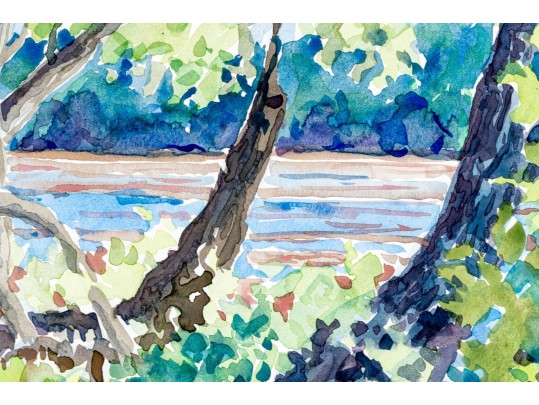 William L. Drake (1929-2019) Watercolor On Paper - Riverside Landscape