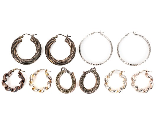 Five Sterling Silver Hoop Earrings, 1.630 Ozt.