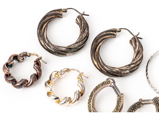 Five Sterling Silver Hoop Earrings, 1.630 Ozt.