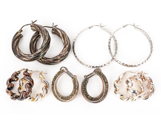 Five Sterling Silver Hoop Earrings, 1.630 Ozt.
