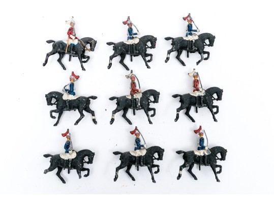 Collection Of Ten Hand-Painted Lead Soldiers Mounted On Horseback