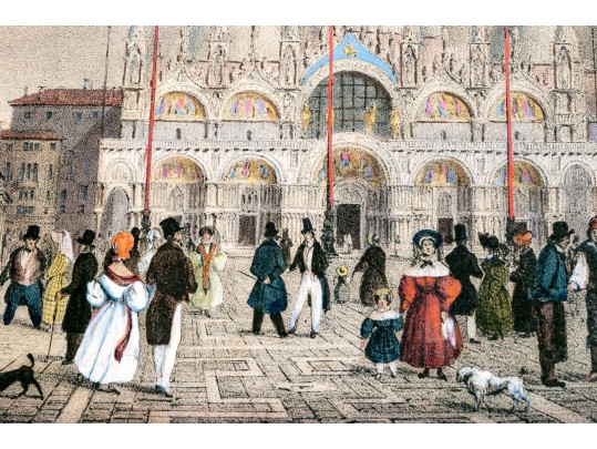 Collection Of Six Italian Hand-colored Lithographs