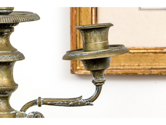 Neoclassical Brass Tiered Five Light Candelabra