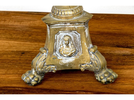 Neoclassical Brass Tiered Five Light Candelabra