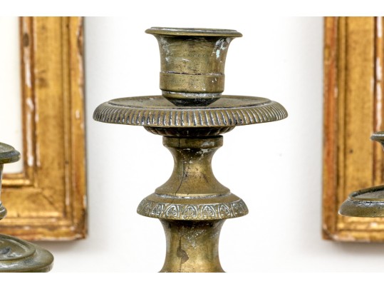 Neoclassical Brass Tiered Five Light Candelabra