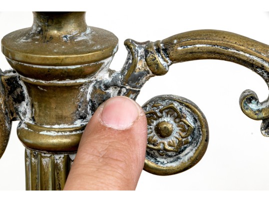 Neoclassical Brass Tiered Five Light Candelabra