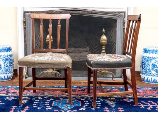 Set Of Six Antique Federal Mahogany And Satinwood Banded Dining Chairs, Ca. 1810