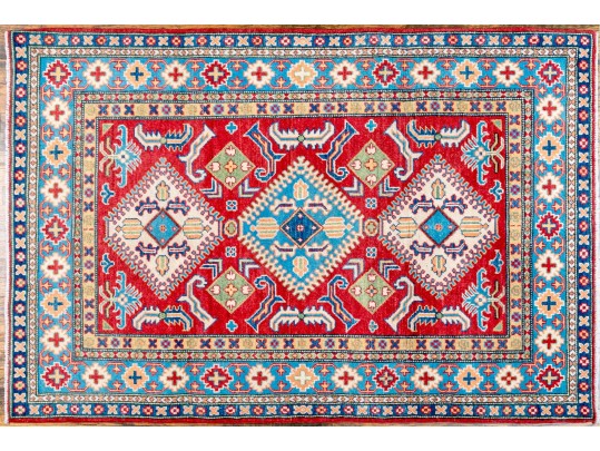 Hand Knotted Wool Pakistan Kazak Room Size Carpet, 6' X 4', New