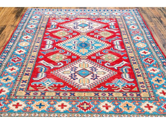 Hand Knotted Wool Pakistan Kazak Room Size Carpet, 6' X 4', New