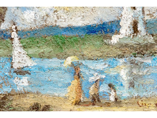 Signed Impressionist Style Painting On Canvas, Landscape With Lighthouse