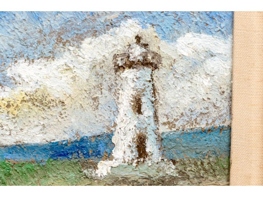 Signed Impressionist Style Painting On Canvas, Landscape With Lighthouse
