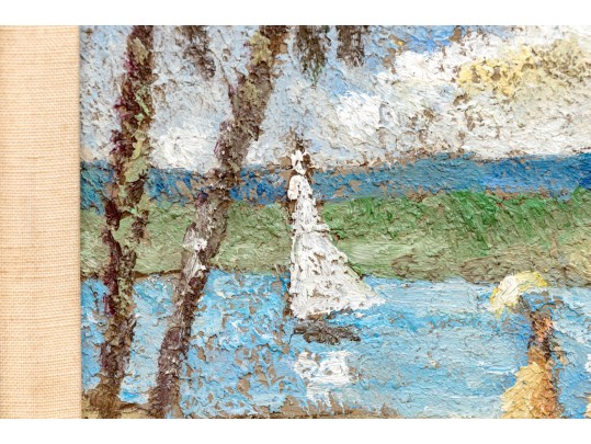 Signed Impressionist Style Painting On Canvas, Landscape With Lighthouse