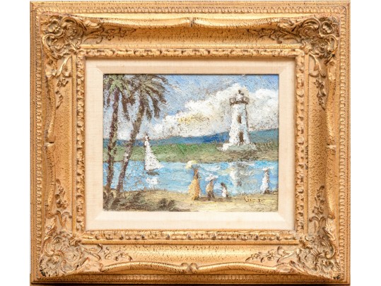 Signed Impressionist Style Painting On Canvas, Landscape With Lighthouse