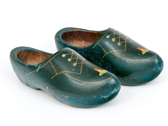 Vintage Carved And Painted Wooden Clogs