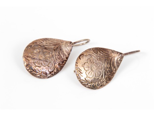 Sterling Silver Assorted Lot Of Pretty Chased Floral And CZ Motif Earrings