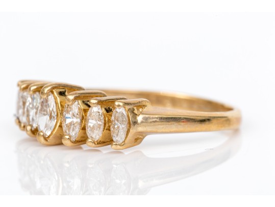14k Yellow Gold Marquise Diamond Band Ring, App. 0.25 TCW, Size 5