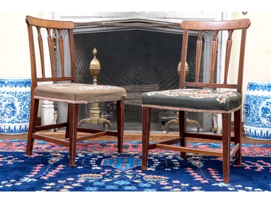 Set Of Six Antique Federal Mahogany And Satinwood Banded Dining Chairs, Ca. 1810