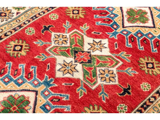 Hand Knotted Wool Pakistan Kazak Mat, 3'-4