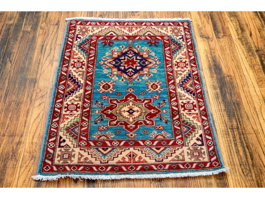 Hand-knotted Wool Kazak Accent Carpet, 3'-8
