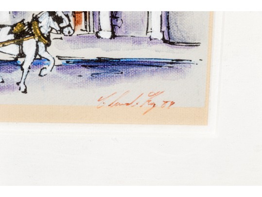 Claude Roy Ltd Ed. Print On Canvas Board, Building Facade With Horse And Carriage