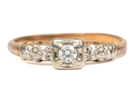 14k Yellow Gold Vintage Round Diamond Set Ring, App. 0.10 TCW, Size 6.75