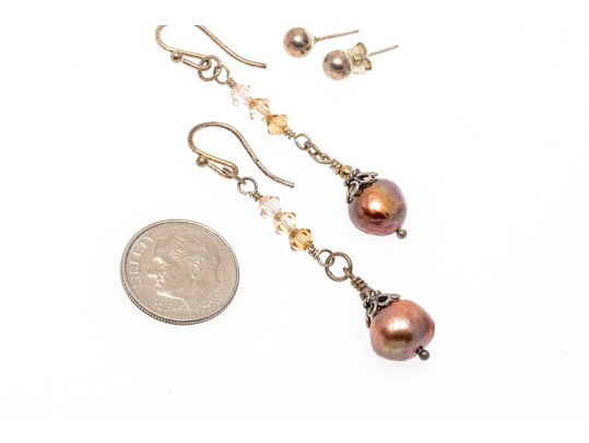 Collection Of Assorted Sterling Silver Earrings And Pendant, Plus One Base Metal Pendant