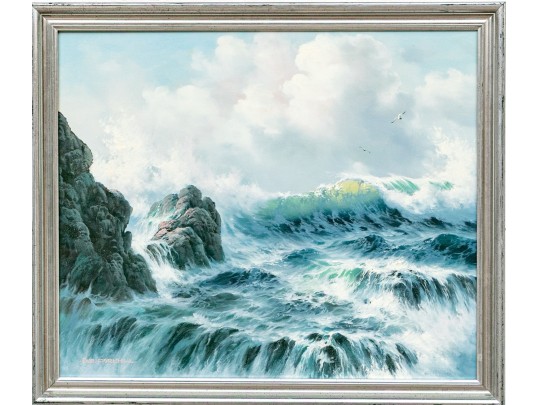 Sue Parkhill (Australia, 20th C.) Oil On Canvas, Wild Seascape