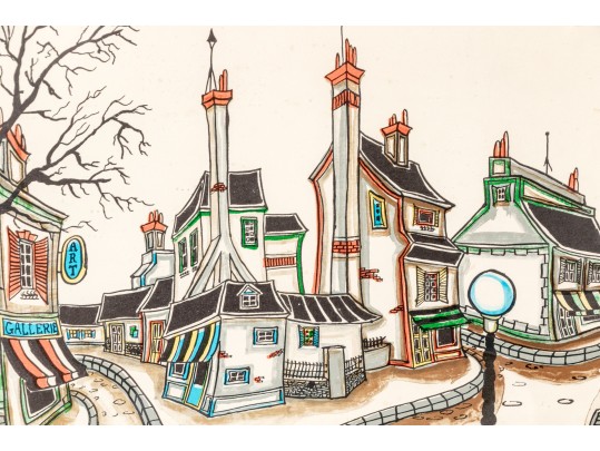 Jacquest ,Pencil Signed Ltd Ed Print, Surrealist Rural Town