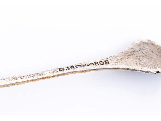 Set Of Six Sterling Silver And Enamel Demitasse Spoons