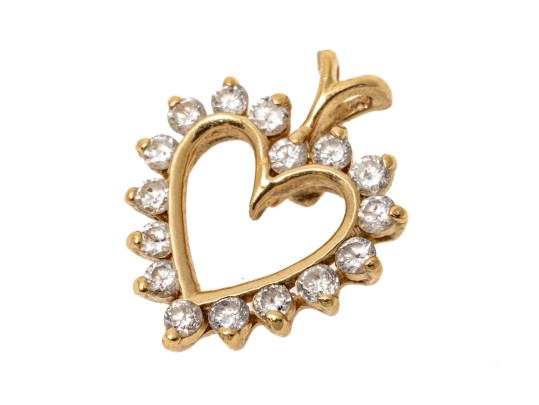 14k Yellow Gold Lovely Round Diamond Set Heart Pendant, App. 0.32 TCW