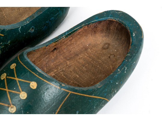 Vintage Carved And Painted Wooden Clogs