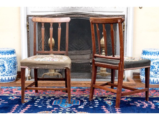 Set Of Six Antique Federal Mahogany And Satinwood Banded Dining Chairs, Ca. 1810